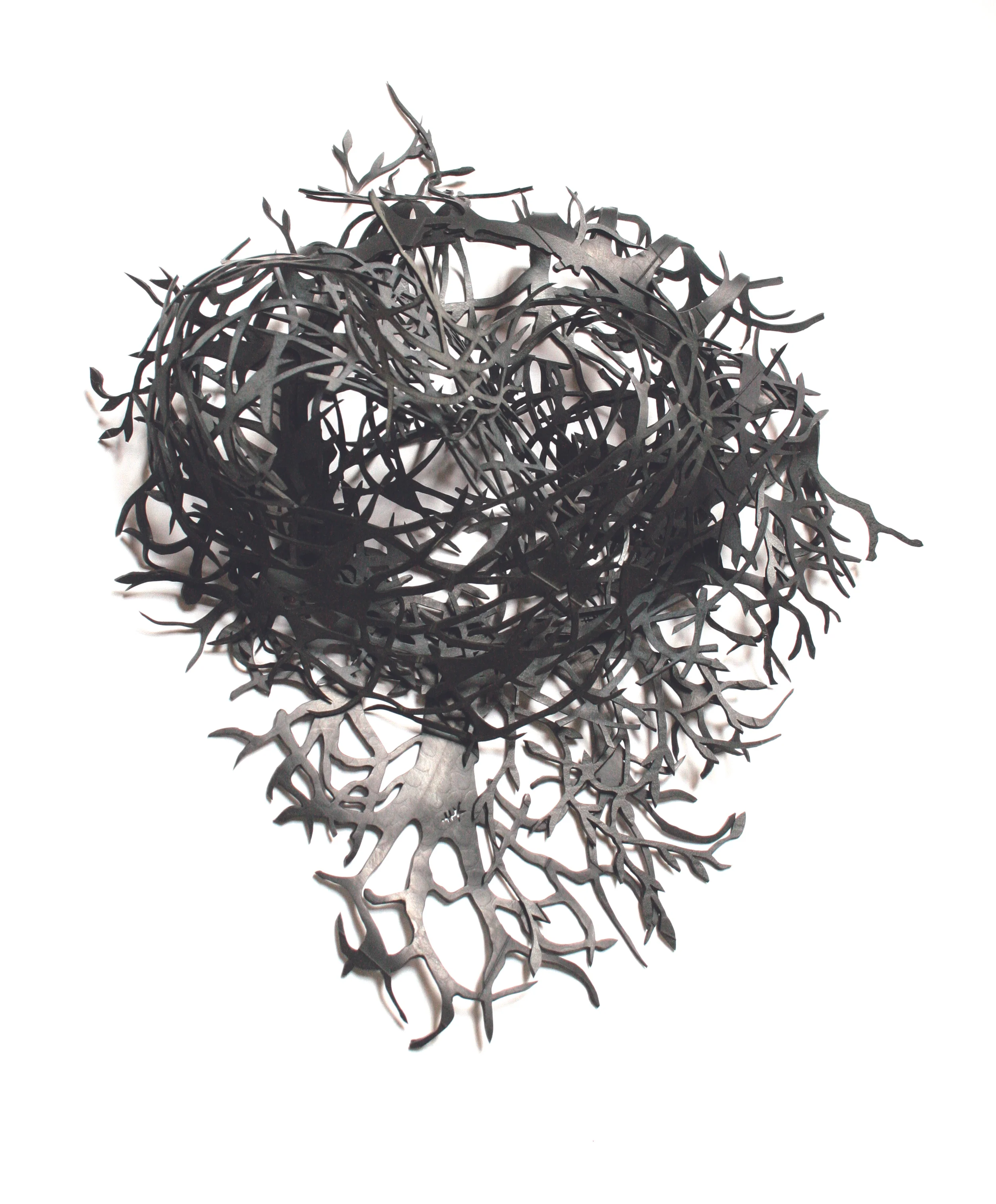   Amandine develops ‘flexible drawings’ from inner tubes – a material which contains a voyage – crafted with scissors to become portable lace drawings on the body.&nbsp;    She writes about her work;&nbsp;     Impregnated by travels I place my curios