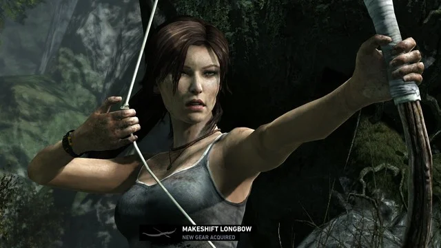Seems like they opted for Lara's signature weapon this time around to be a bow & arrow as opposed to her dual pistols of TR past.