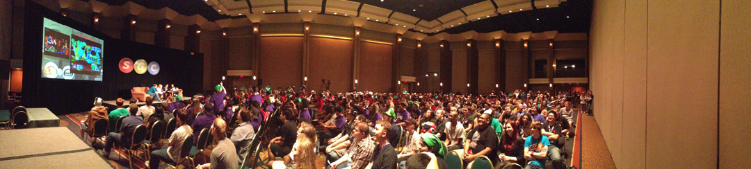 a packed room for the Mario Party After Dark panel
