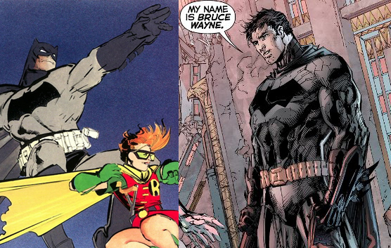 Dark Knight Returns Batsuit (left) with the New 52 Batsuit (right)