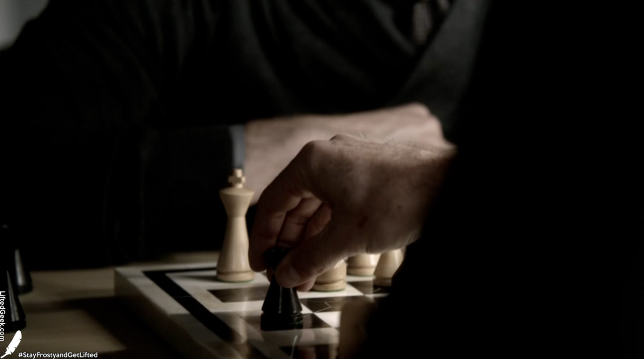 The chess theme sticks throughout the whole episode