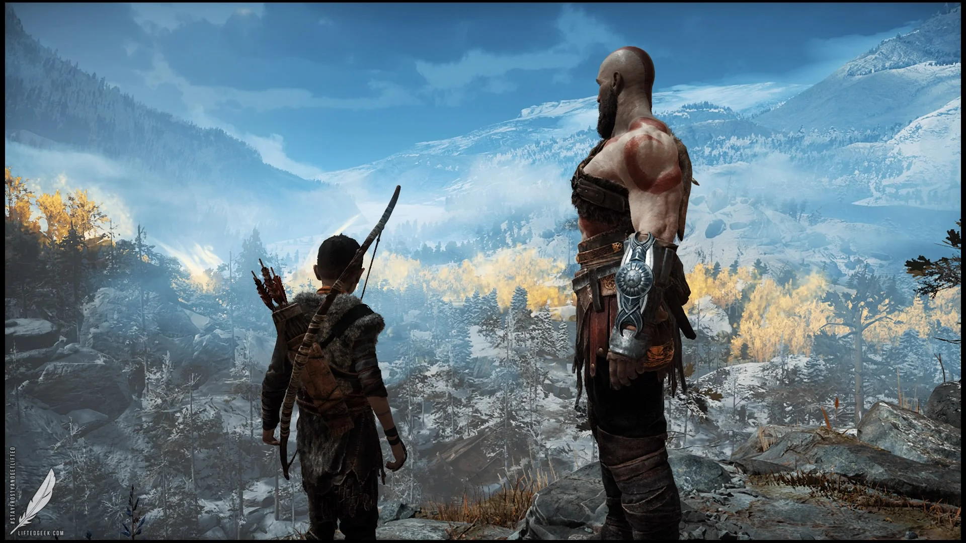father and son looking over a picturesque landscape