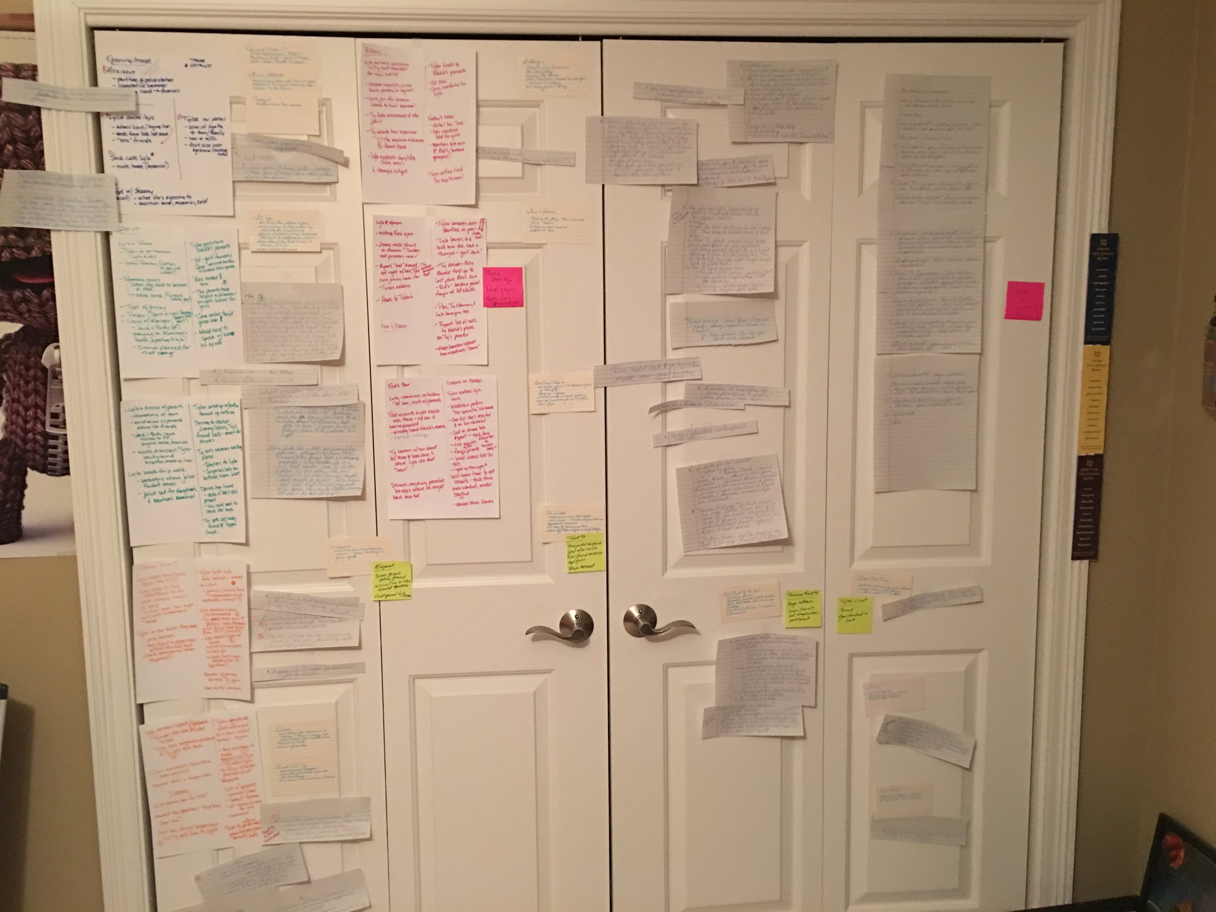 This closet has had its share of story taped to it…