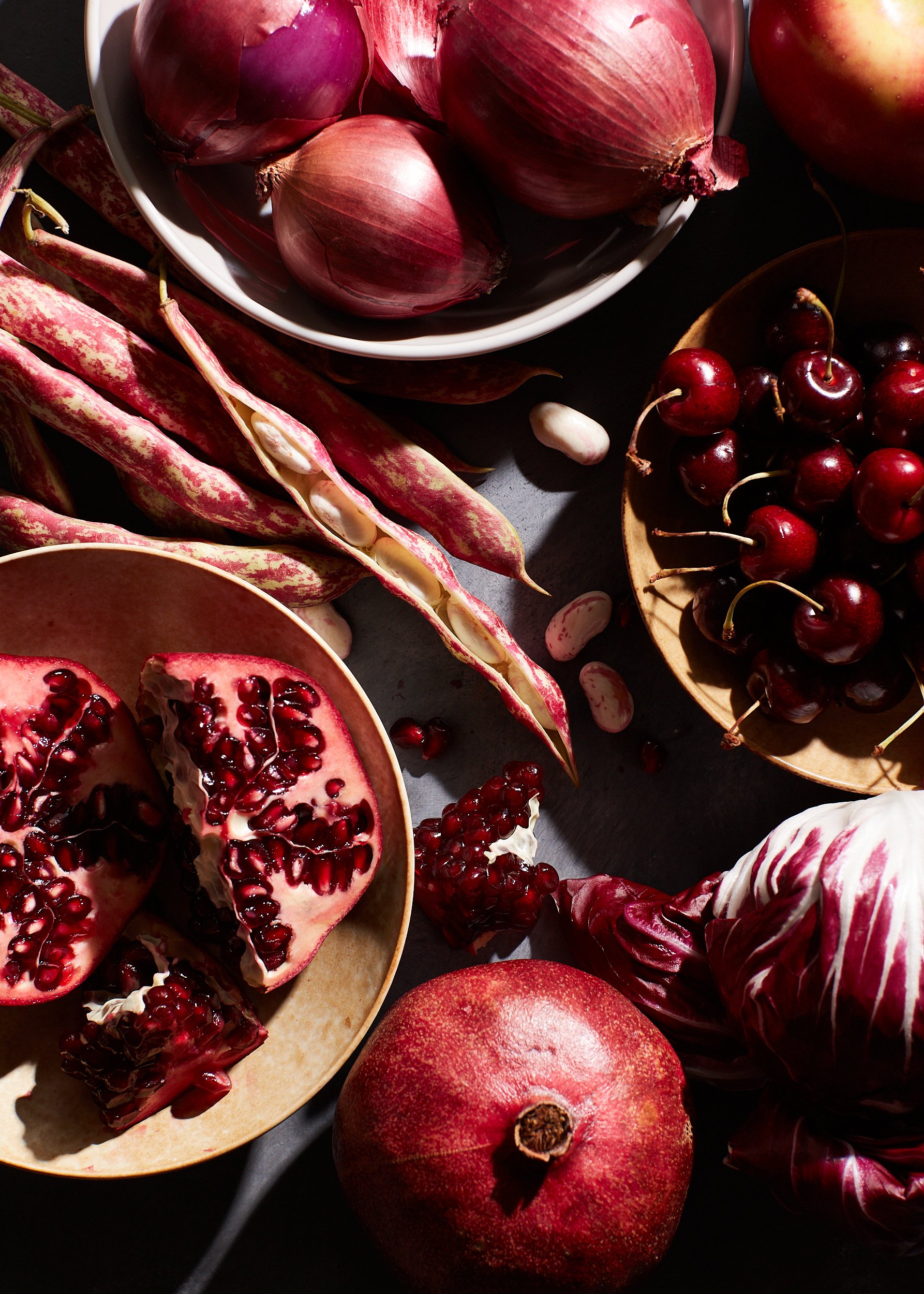 Deep Red Fruit and Vegetable Still Life