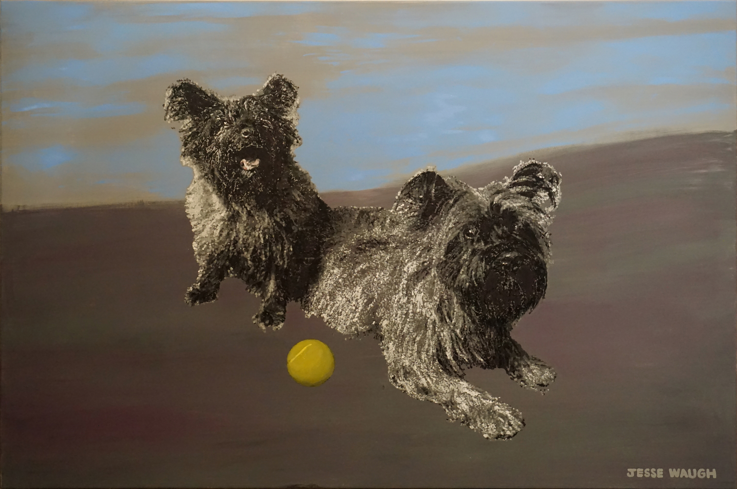 JESSE WAUGH POPPY & MONTY 2016 OIL ON CANVAS 146 X 97 CM