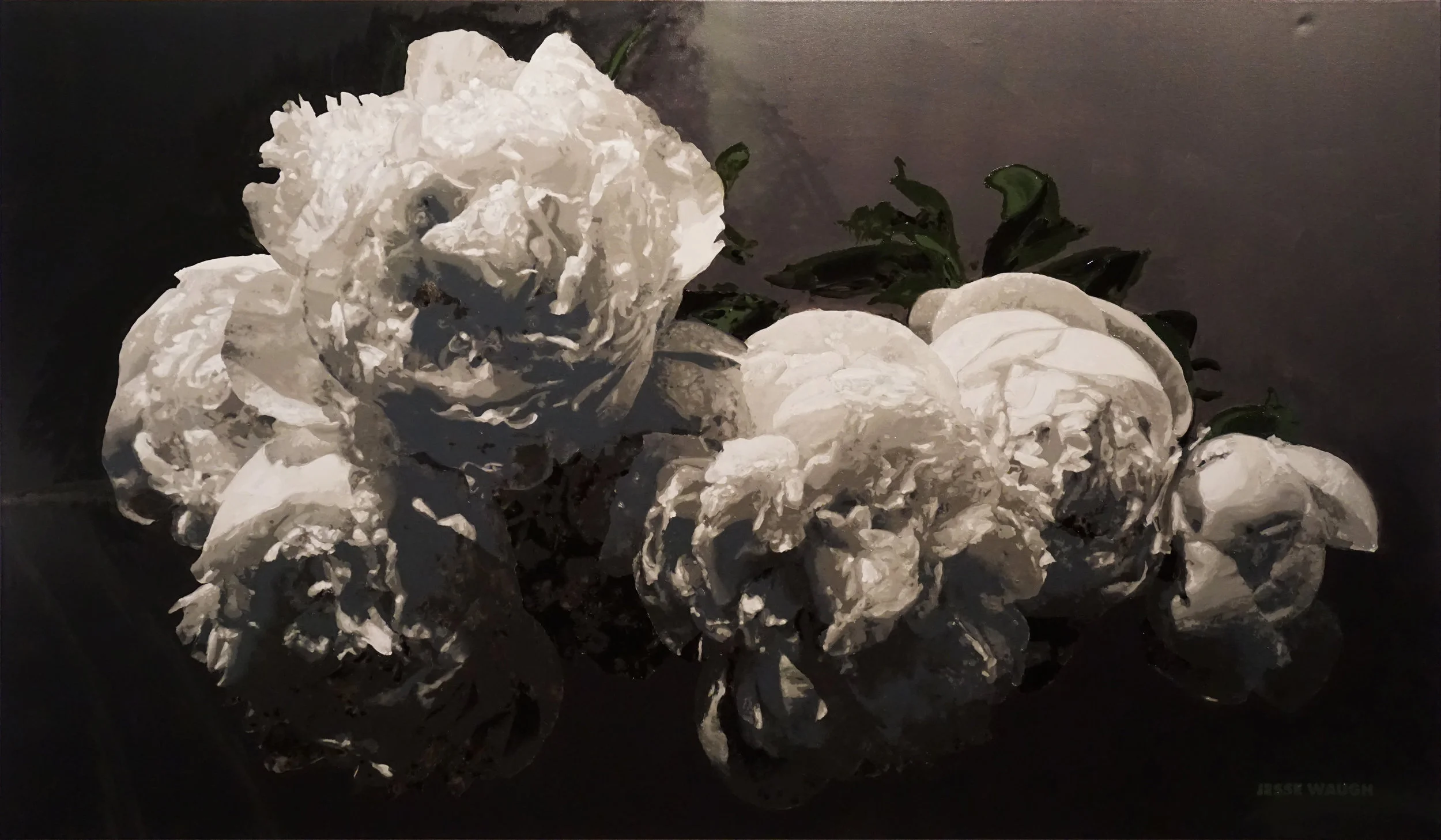JESSE WAUGH PEONIES BAROQUE OIL ON CANVAS 2017 195 X 114 CM