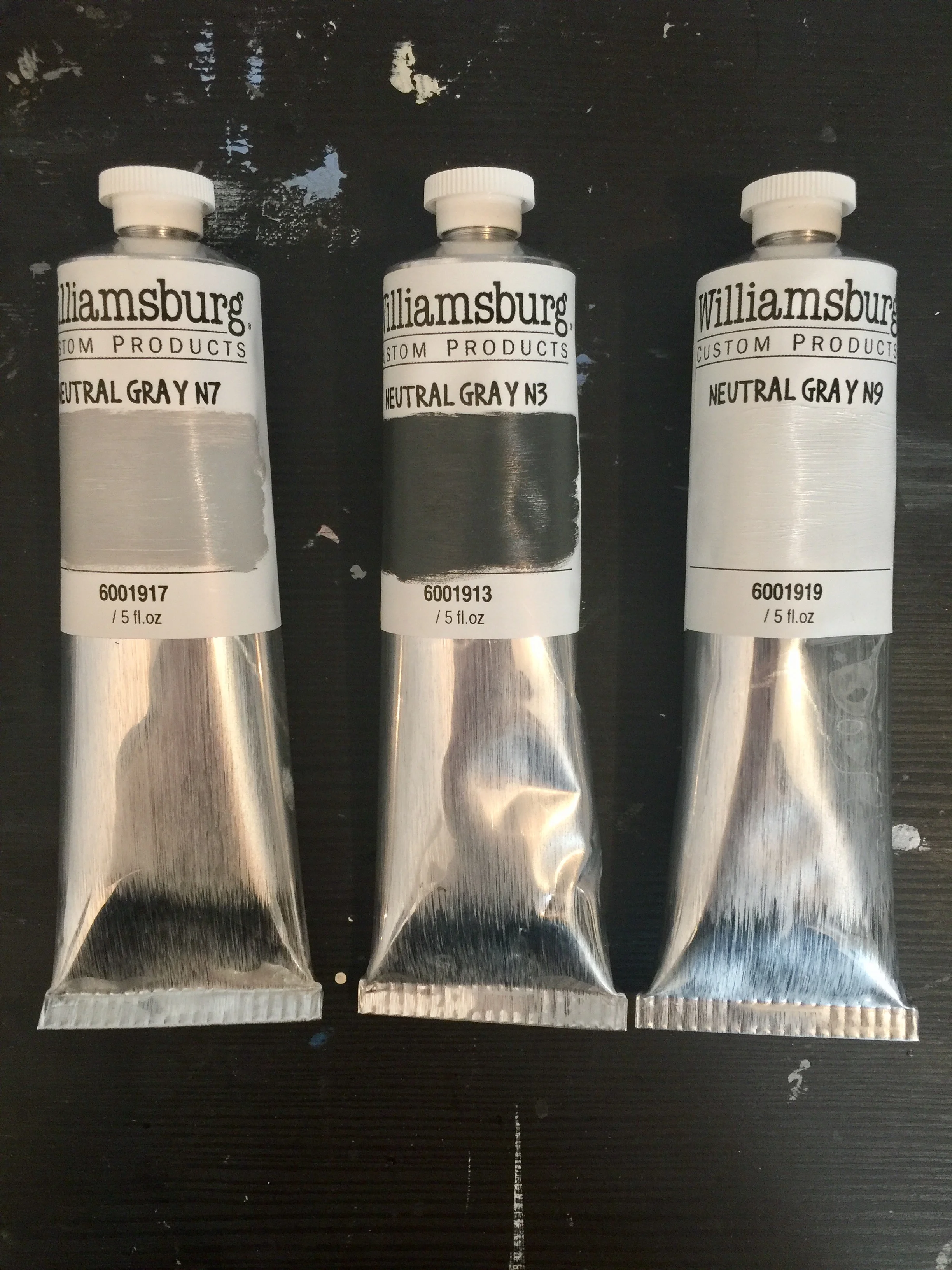 Custom N3, N7 & N9 Munsell Neutral Gray oil paint from Williamsburg Oil Paint