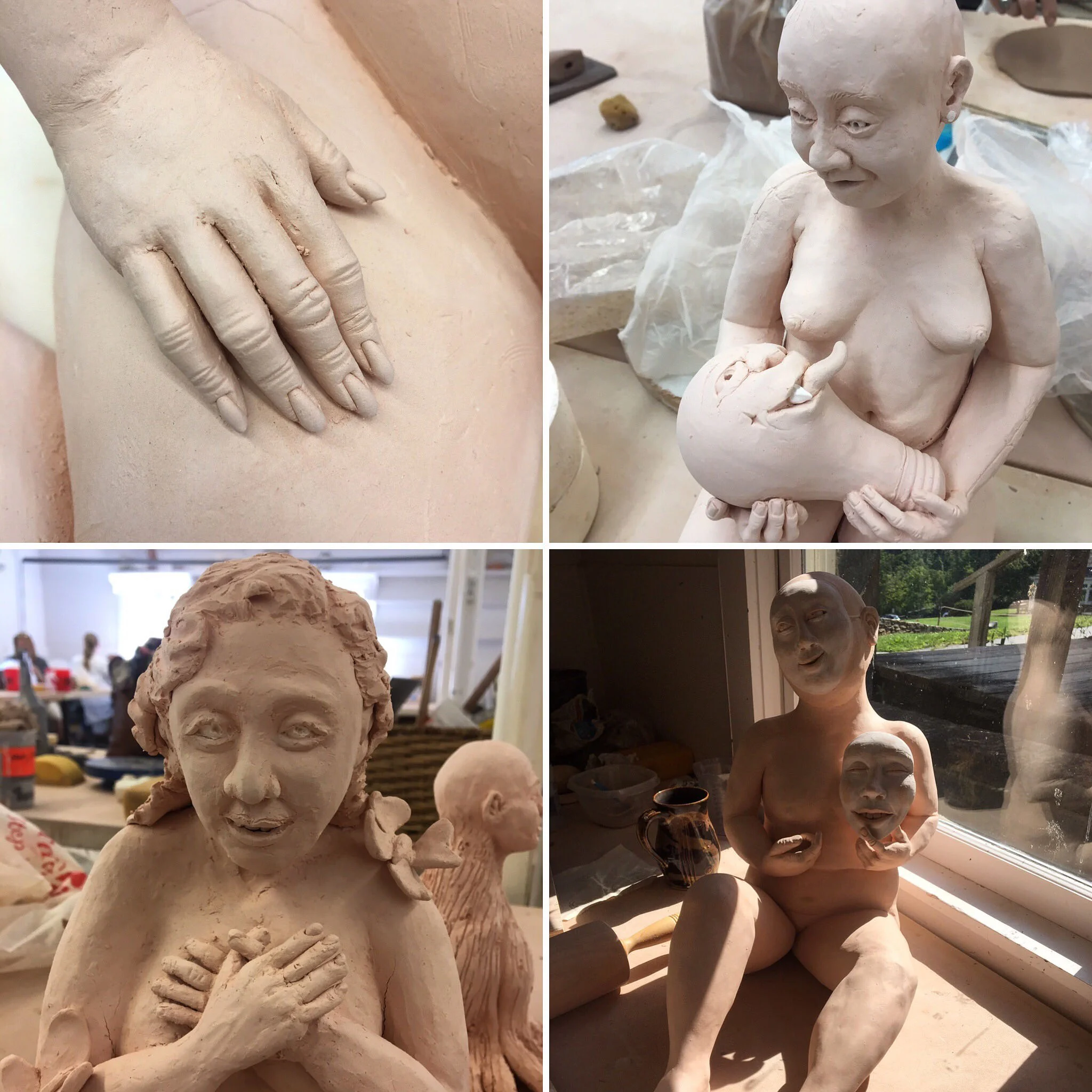 Esther Shimazu's figurative clay class has made some enchanting things. I believe the hand on the top left is Esther's work.