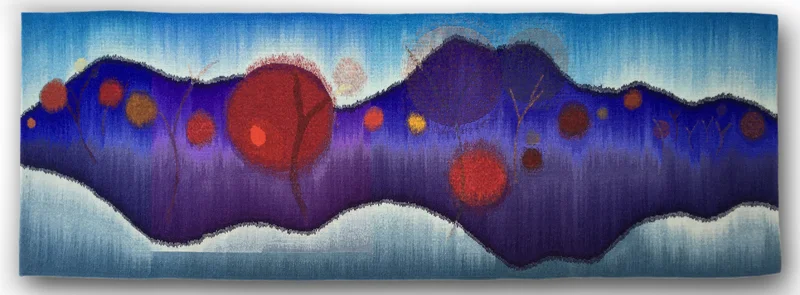 Rebecca Mezoff, Lifelines. 72 x 24 inches. Hand-dyed wool tapestry.