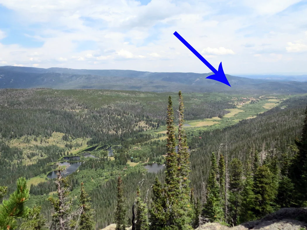 CSU Mtn campus (arrow) from far up the trail