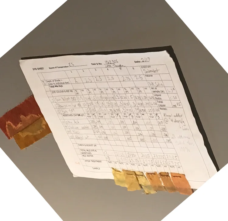 Dye samples in silk