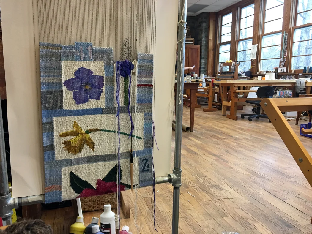 Tommye Scanlin's 2017 tapestry diary in process in the Lily Loom house textile studio at Penland.