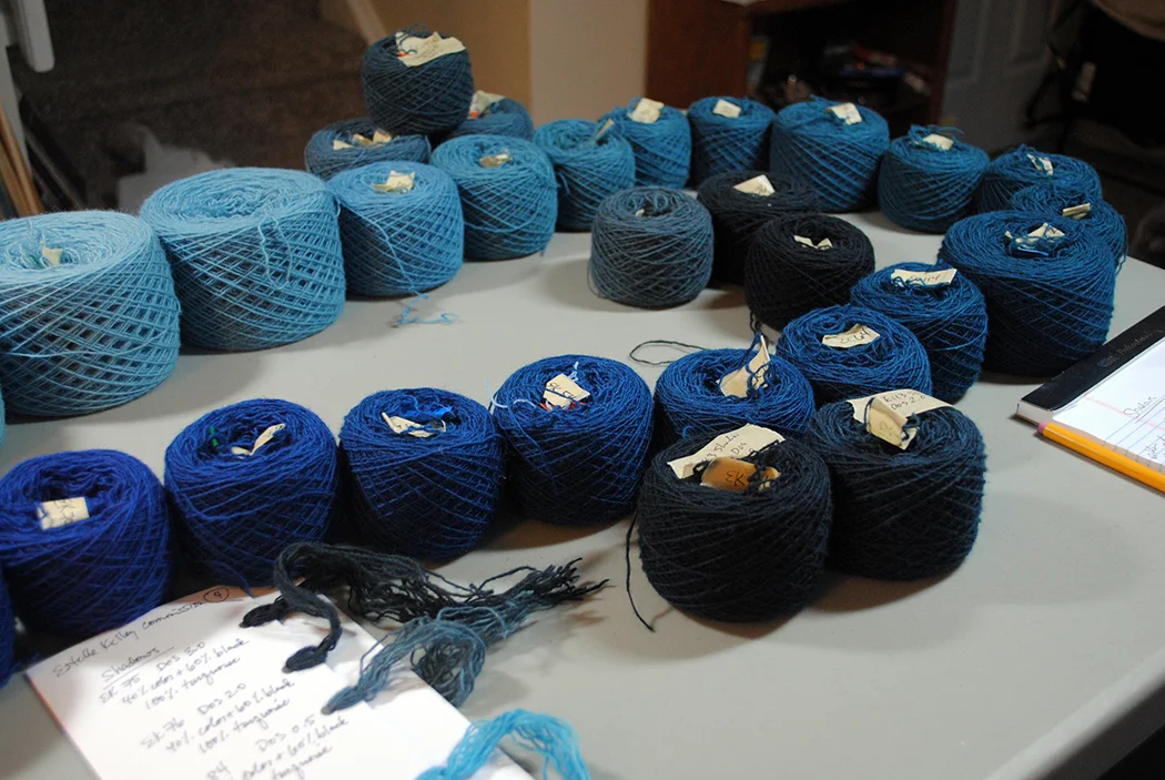 Some of the samples all lined up. Rebecca Mezoff, tapestry.