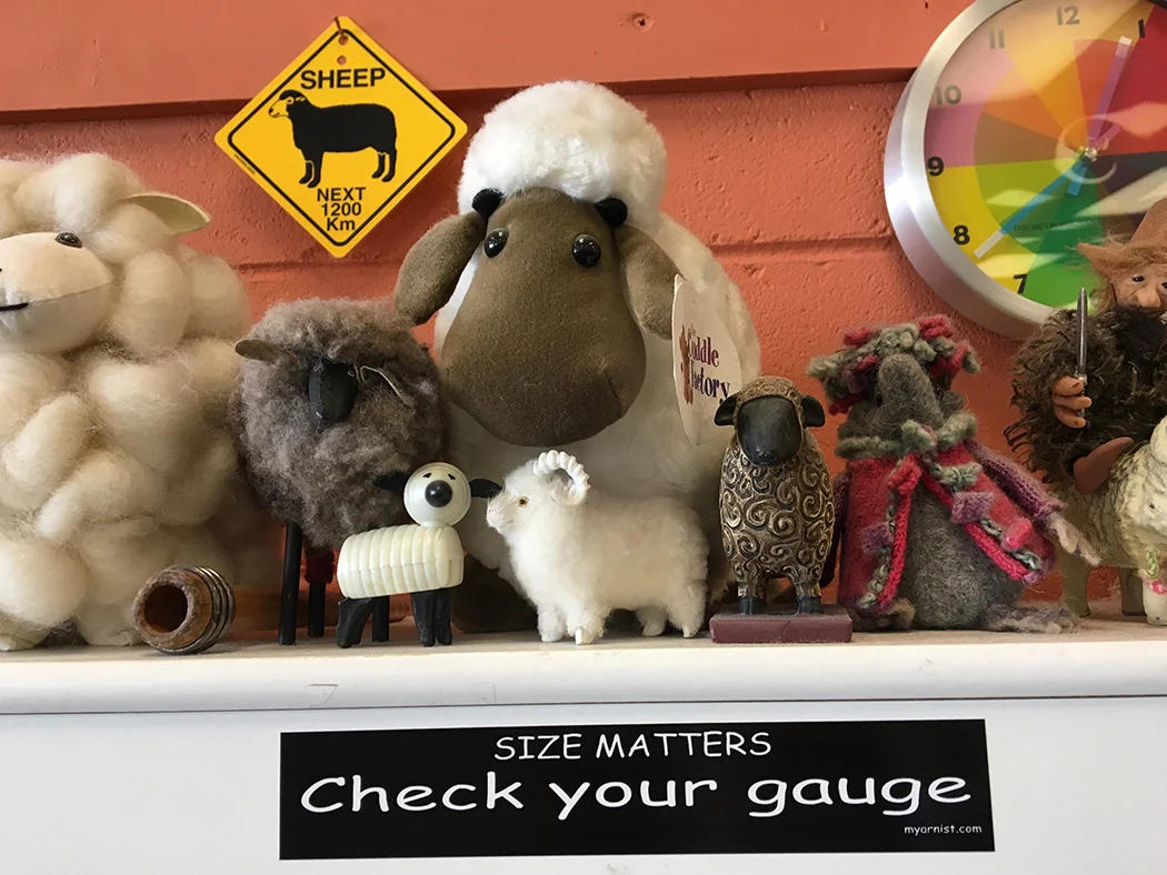 An important reminder seen at Shuttles, Spindles, and Skeins in Boulder. Remember that like gauge, sett matters.