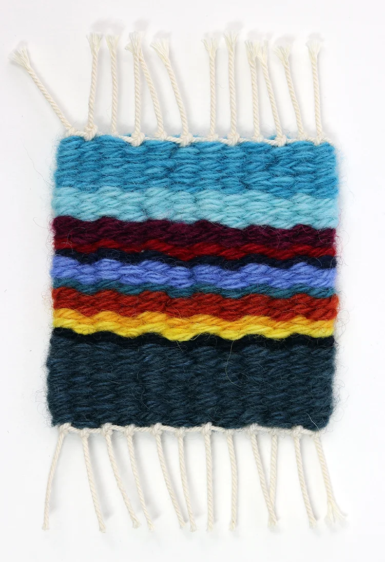 Tapestry sett example, 4 epi on 12/15 cotton seine twine warp with 6 strands of Harrisville Designs Koehler singles.