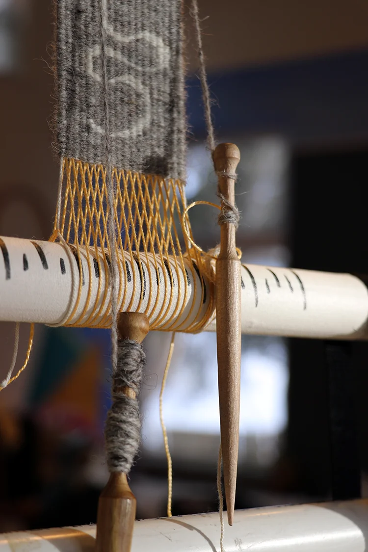 Sarah Swett's bobbins on a four selvedge warp.