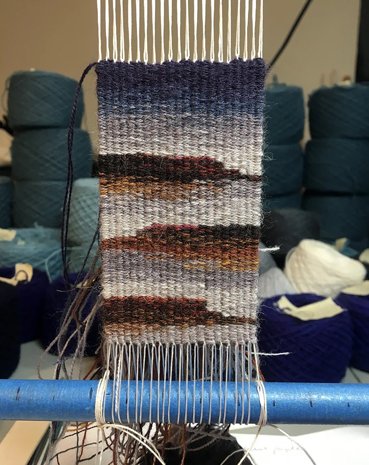 Rebecca Mezoff, four-selvedge tapestry on the loom