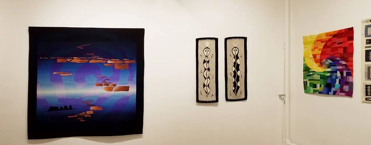 Webster Arts tapestry show. Warp and Weft: a curated exhibit of work produced by students of Rebecca Mezoff
