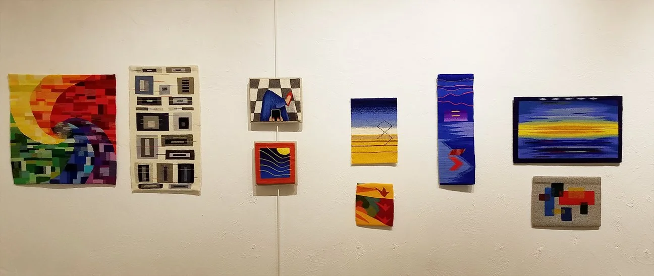 Webster Arts tapestry show. Warp and Weft: a curated exhibit of work produced by students of Rebecca Mezoff