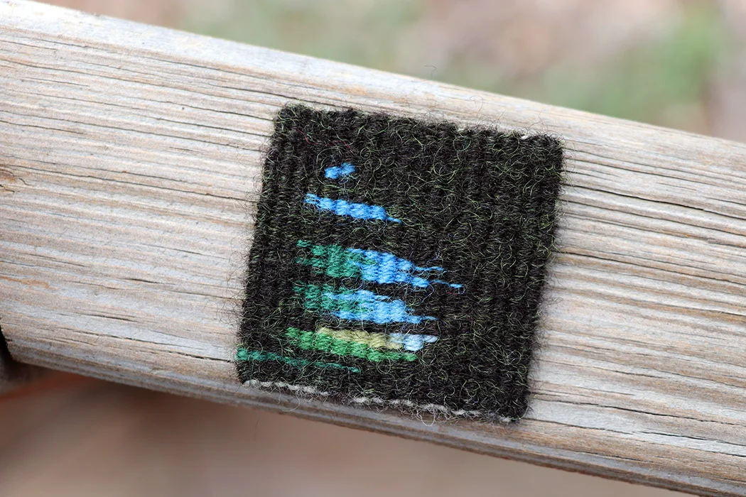 Rebecca Mezoff, Redacted: Nature, 2 x 2 inches, handspun wool, Weaver's Bazaar wool, Brown Sheep wool warp