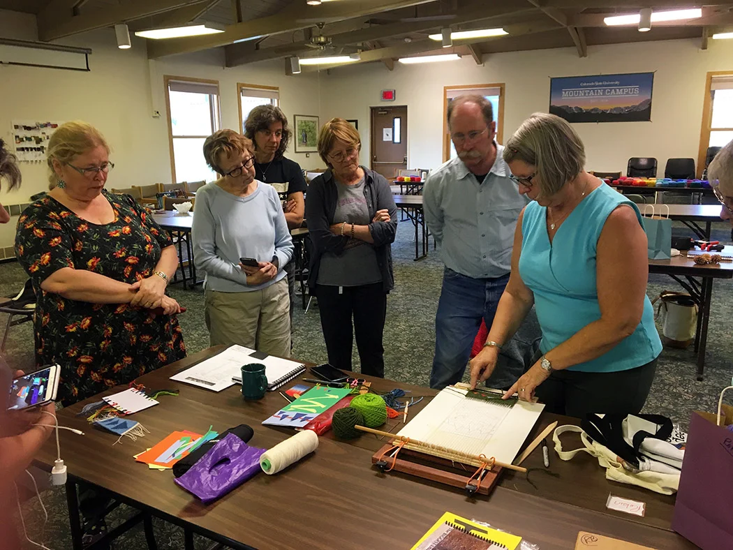 Robin talking about her learning process, Colorado 2018 tapestry retreat