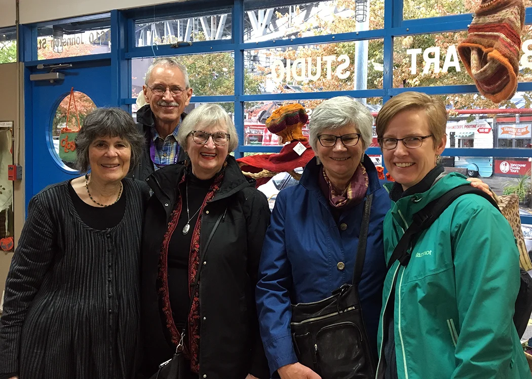 Tapestry artists on Granville Island, B.C., Canada: Barbara Heller (in her studio), Michael Rohde, Linda Wallace, Jane Kidd, Rebecca Mezoff