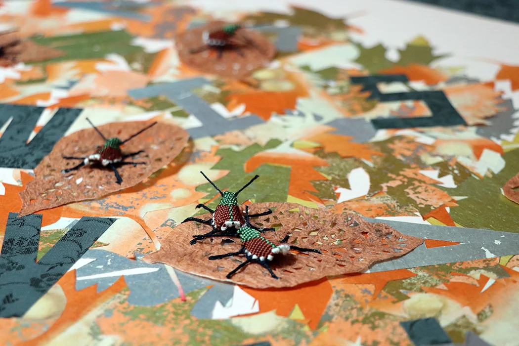 Susan Martin Maffei, Pandora box - Japanese beetle - Invasive (detail), tapestry beetles