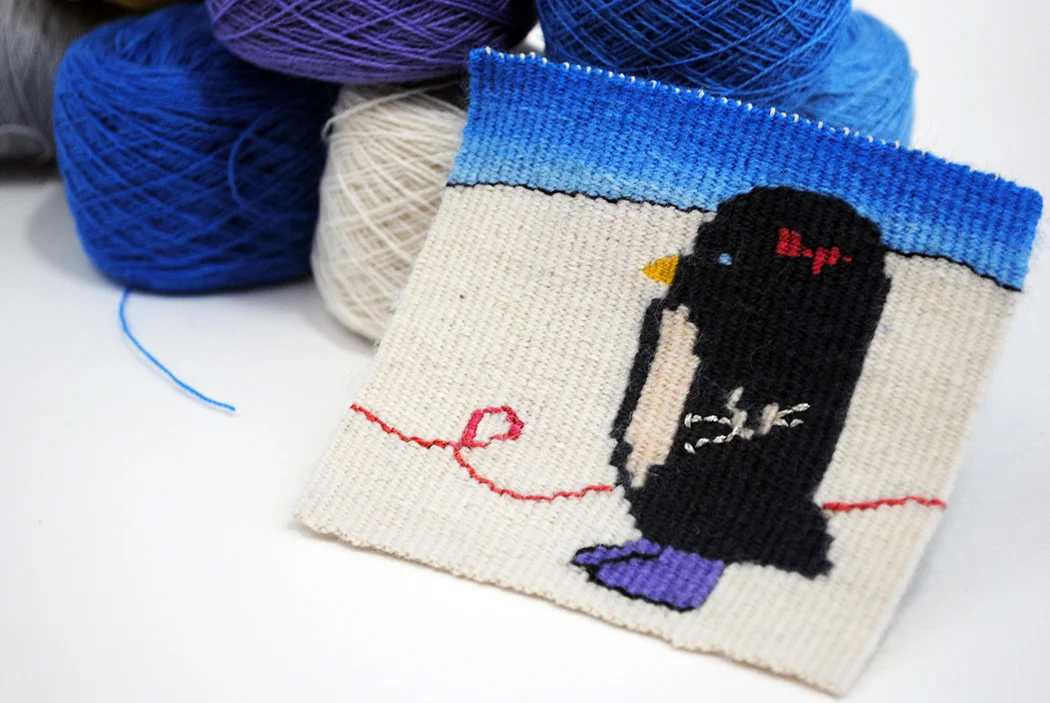 Rebecca Mezoff, Bootsy , tapestry diary piece, 4 x 4 inches