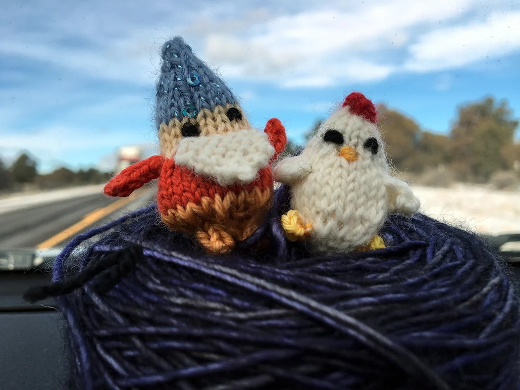 Chicken jamming out on the car dash with a dancing gnome. It might have been the Charlie Brown Christmas album.