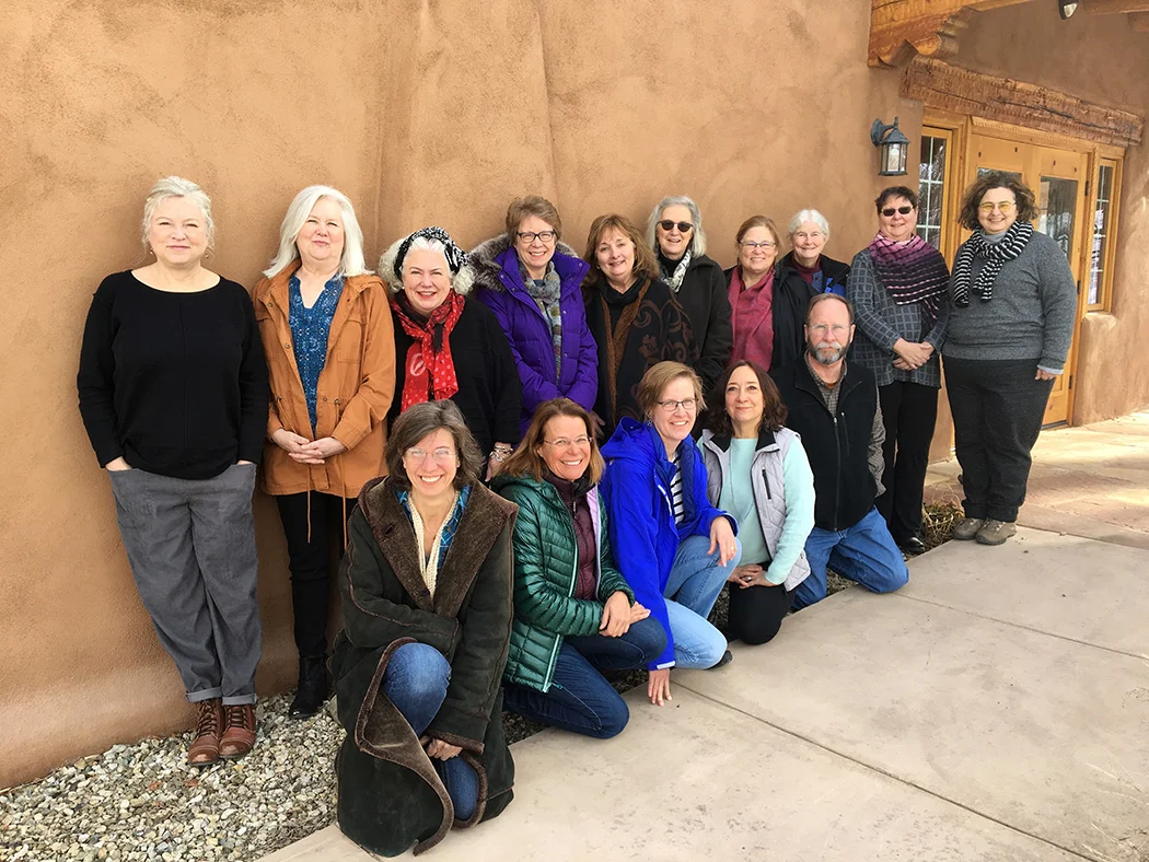 Taos 2019 group, back row: Karen, Lisa, Victoria, Molly, Beth, Eva, Ercil, Anna, Kathy, Susan; front row: Michelle, Kathy, Rebecca, Karen, Jon
