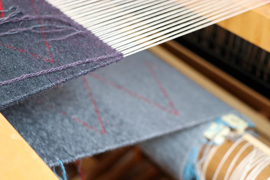 Rebecca Mezoff, Displaced: Refugee Blanket (detail), tapestry in process