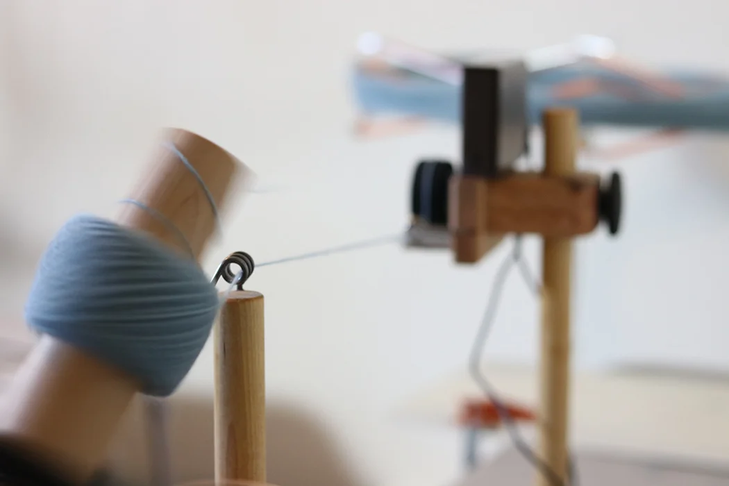 Nancy’s Knit Knacks ball winder with electric base, yardage counter, and umbrella swift