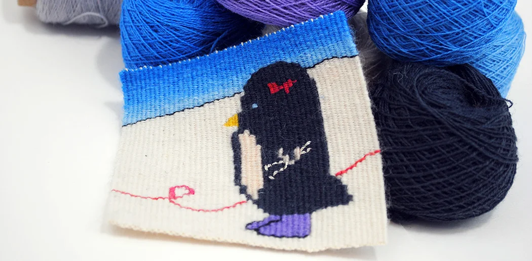 Rebecca Mezoff, Bootsy, 4 x 4 inches, Fringeless tapestry