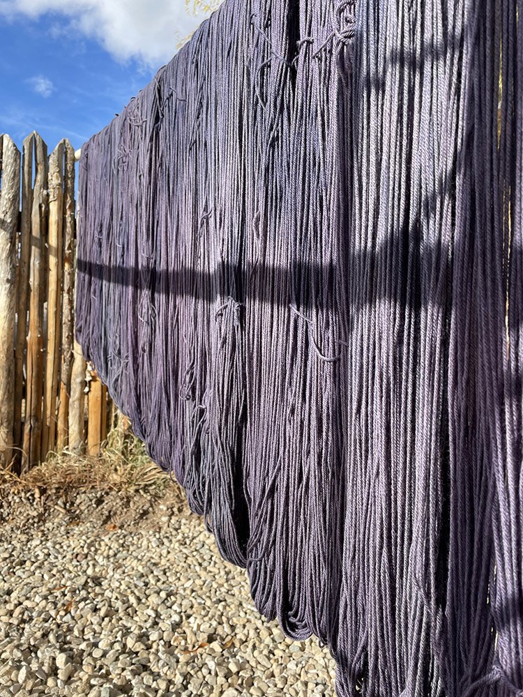 Hand-dyed knitting yarn by Taos Wools drying