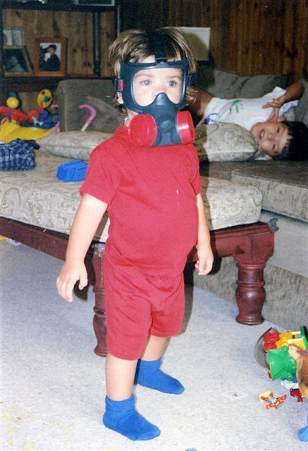 Only one child sized mask was available, so we drew straws to see who would lie on the couch and die