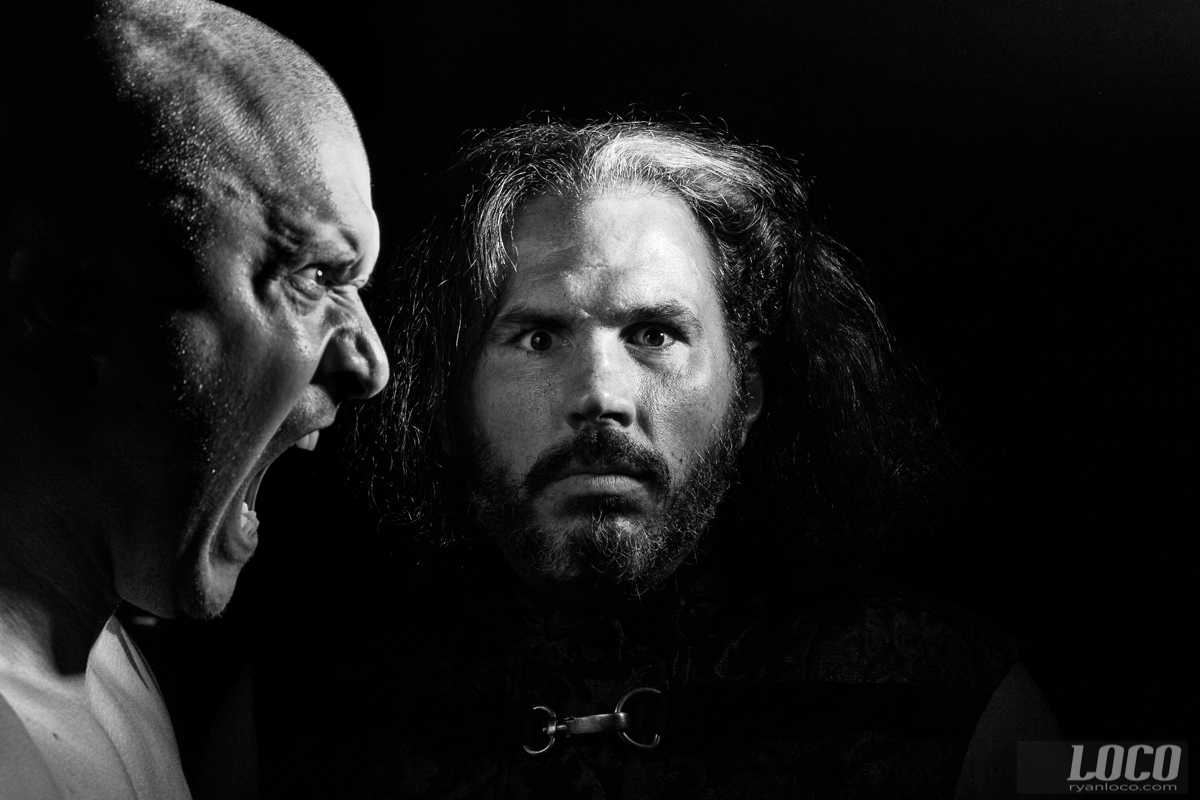 "The Tollman" Kevin Kross and "Broken" Matt Hardy pose for me backstage at FSW in Las Vegas, minutes before their cage match. 