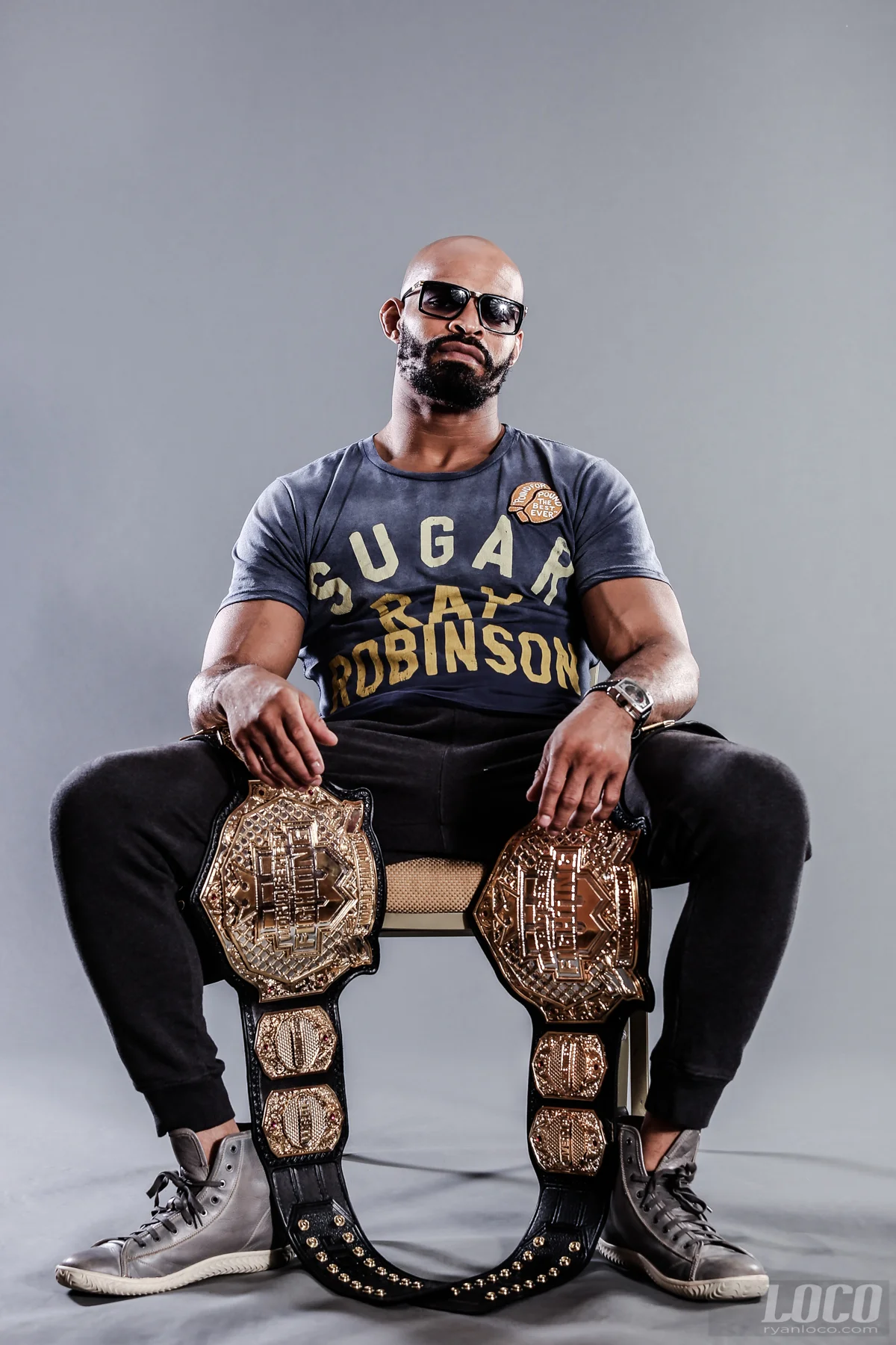 Two weight champion David Branch poses with his WSOF title belts in Kansas City.