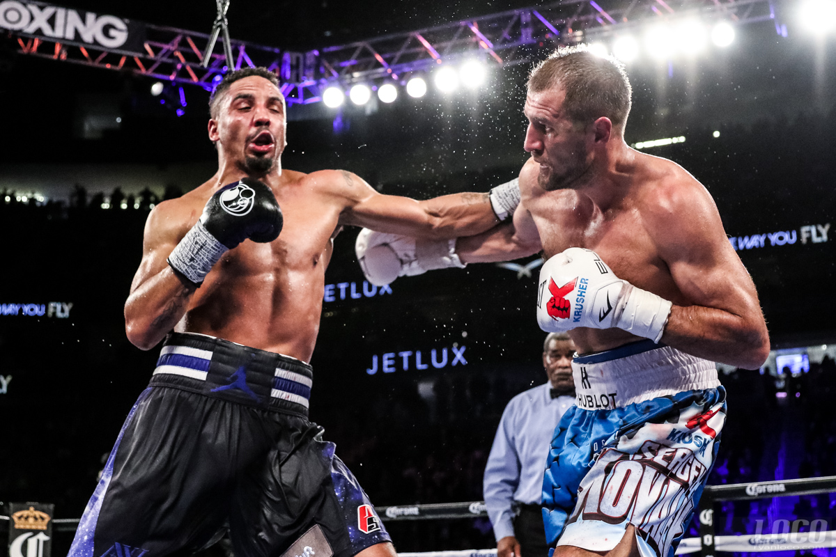 Andre Ward and Sergey Kovalev exchange shots during their classic bout at T-Mobile Arena. Ward would go on to win the decision and lead to all of us waiting for the rematch. 
