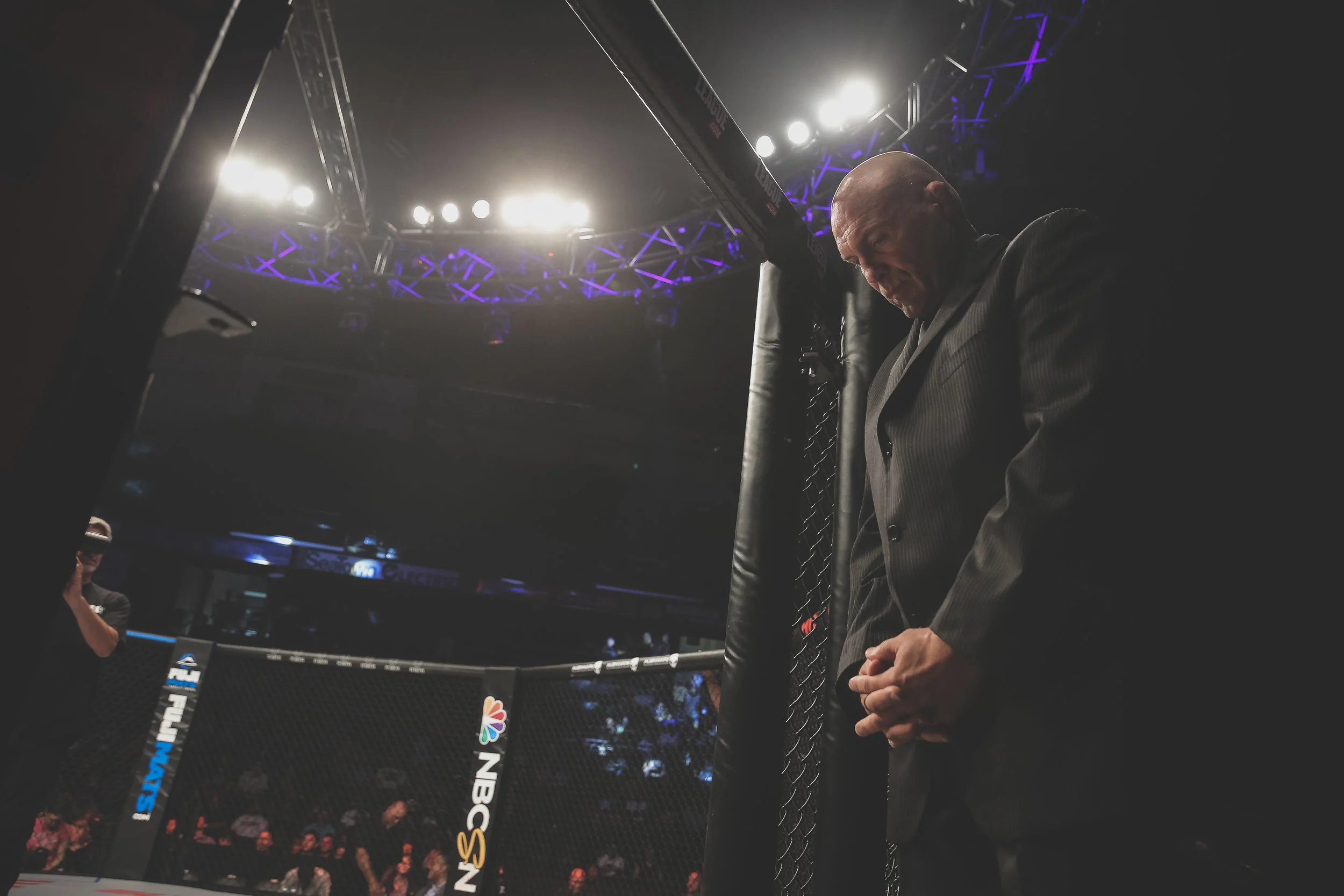 MMA legend Randy Couture waits outside the PFL cage to be introduced to the Everett, WA crowd. 