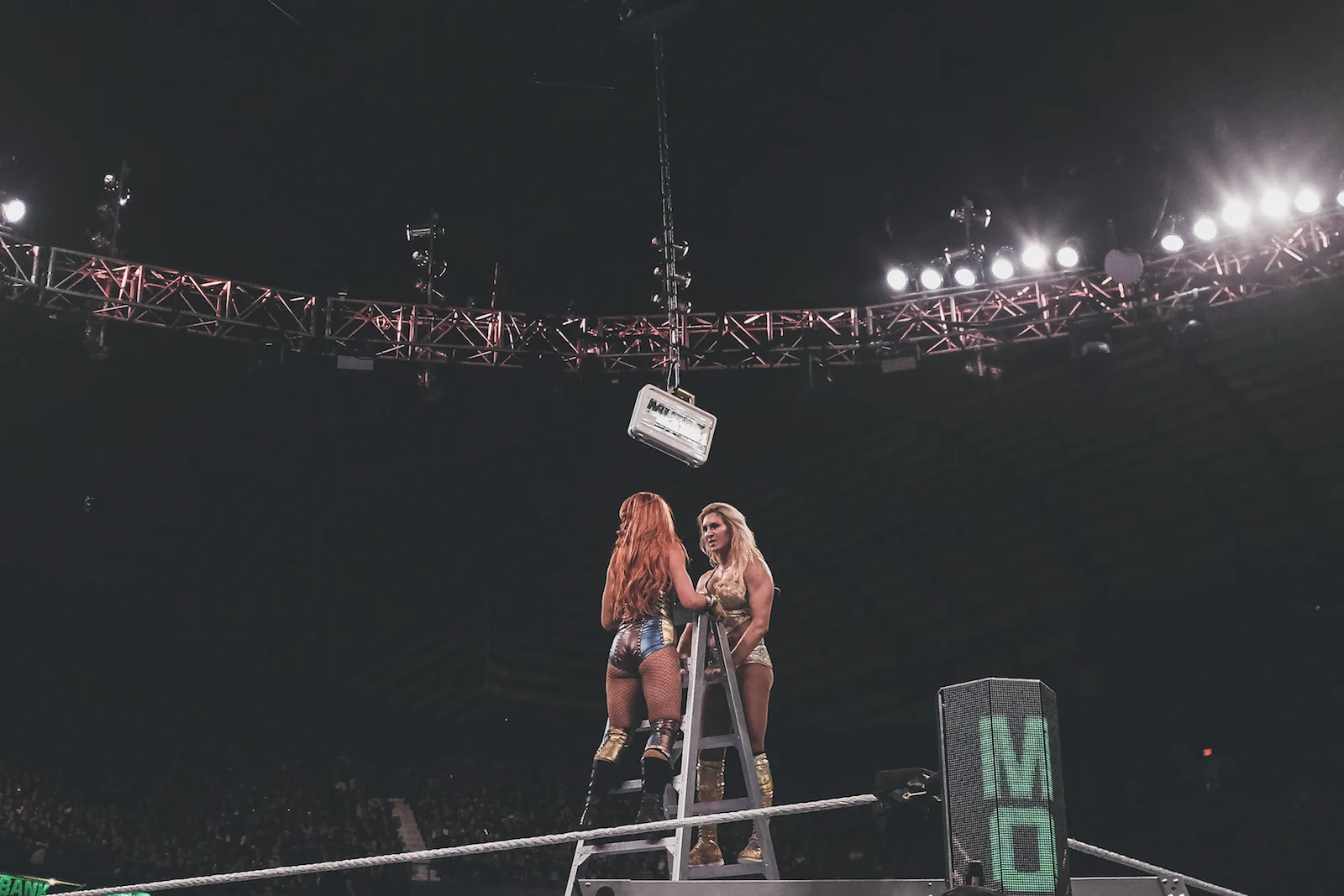 WWE Superstars Becky Lynch and Charlotte Flair meet at the top in Chicago, IL.