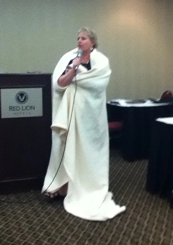 Susan May Warren teaching in a cold room.
