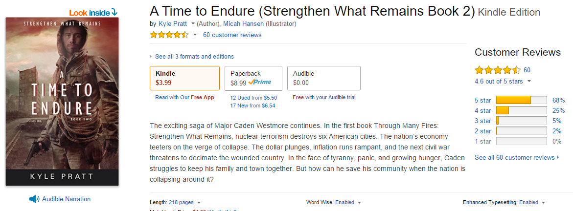 Composite picture of the A Time to Endure page on Amazon.com