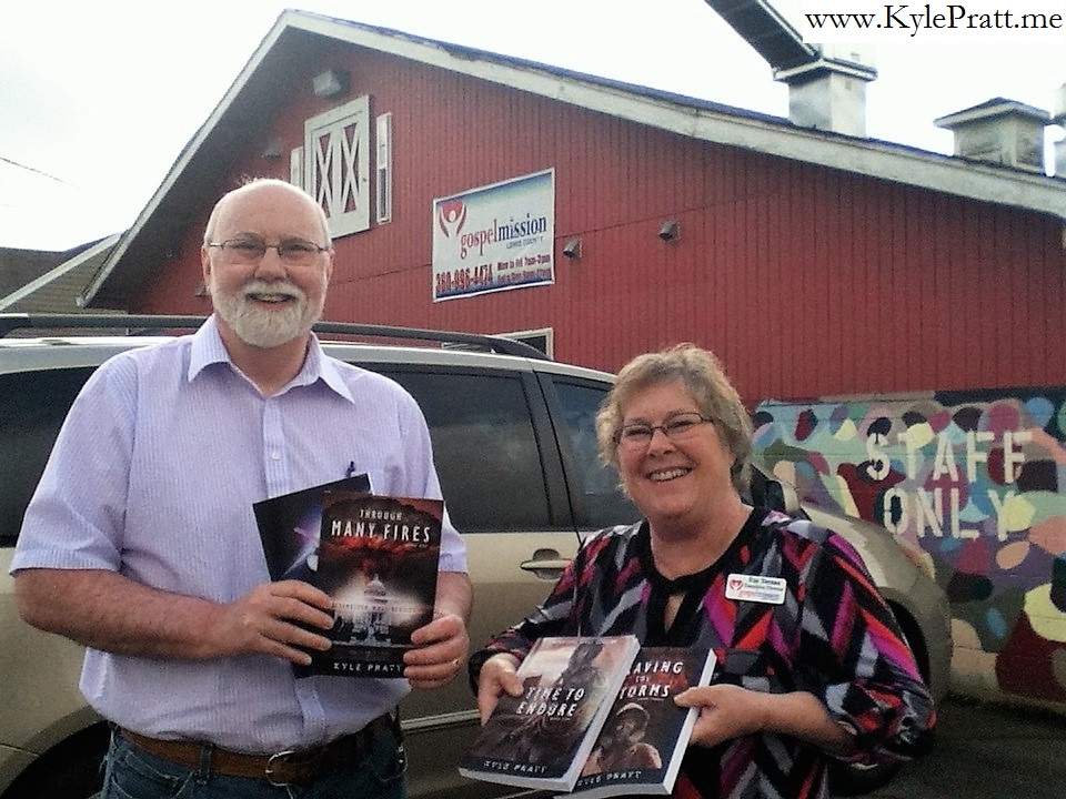 Author Kyle Pratt with Gospel Mission director Fay Ternan