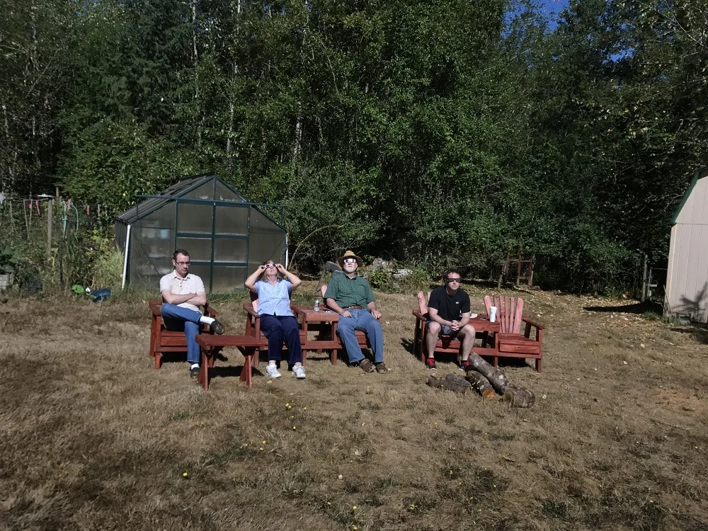 The backyard at ninety-six percent of totality