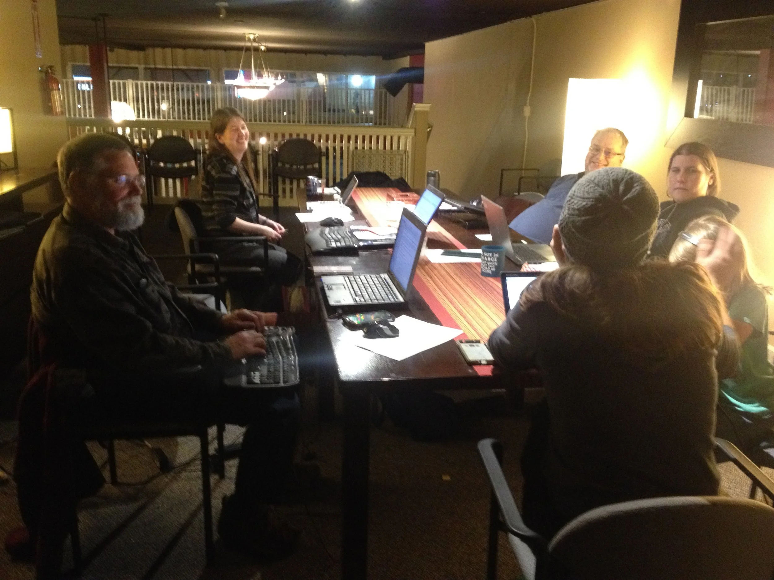 Friends around the table at the NaNoWriMo event, November 2017