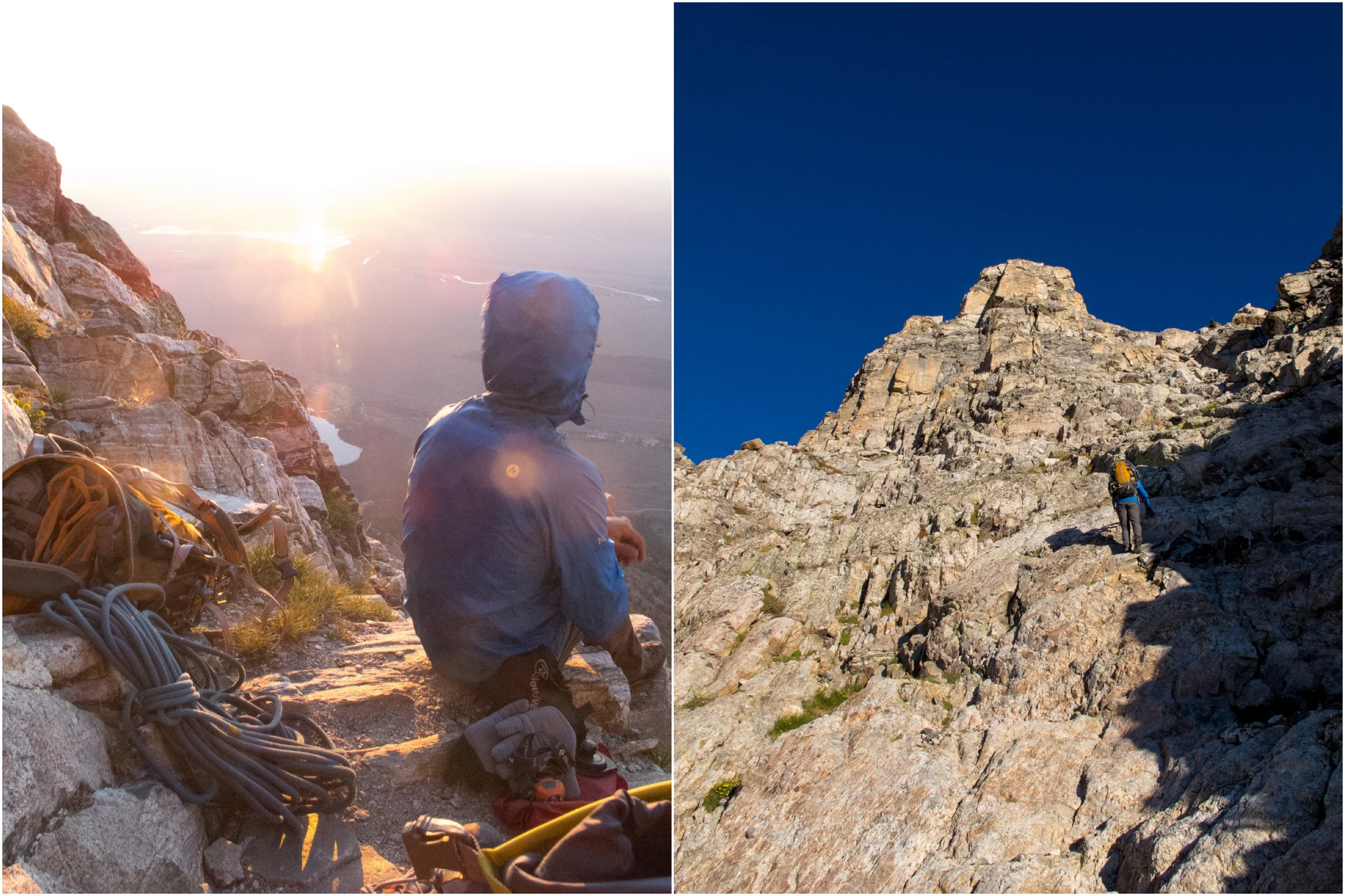 Sunrise on Mt. Teewinot and lower part of scrable