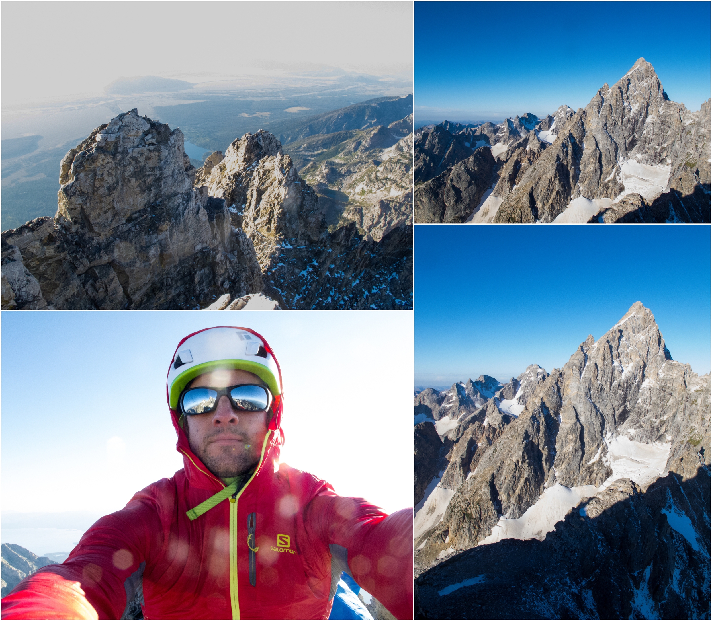 Summit of Mt. Teewinot looking east. My ugly mug. The north face of The Grand Teton.