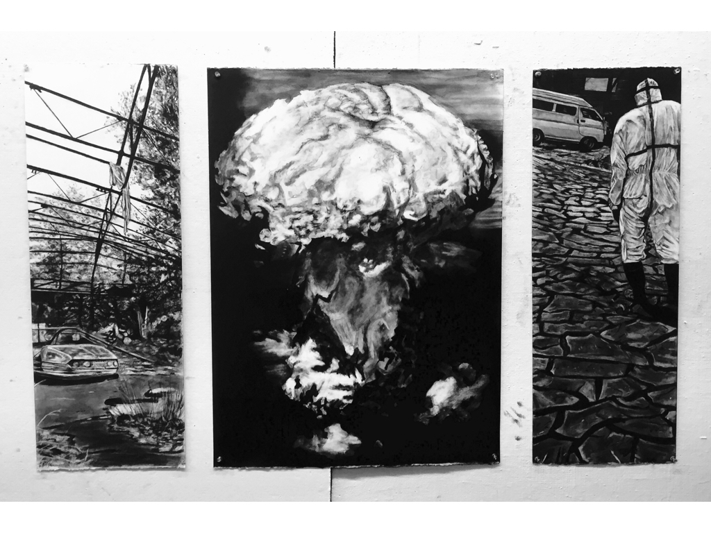 Multi-panel drawing based on theme Disaster