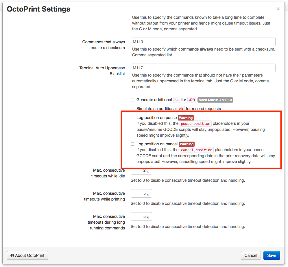 Octoprint Settings