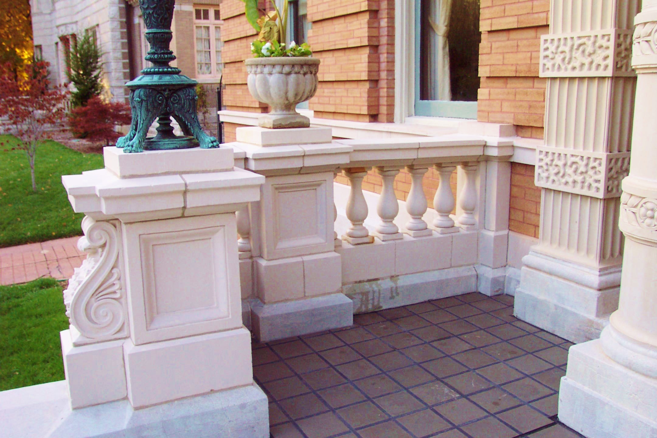 Terracotta balustrade after restoration.  Lee Lindsey  Stone Works, St. Louis, MO